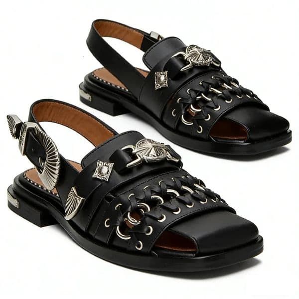 Mens White Leather Gladiator Sandals Western Silver Metal Buckle Decor Slingback Flat Casual Summer Beach Party Male Fo 260514