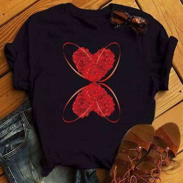 New Red Love Flower Women Fashion Women's Short Sleeve Cartoon Rose Graphic T-shirt Femme T Shirt Tee