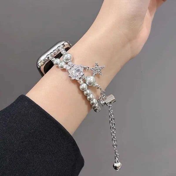 Sparkling Diamond Star Moon Pearl Bead Cpatible iWatch Strap 38mm 40mm 41mm 42mm 44mm 45mm 49mm Fashionable Handmade StrapJ260514