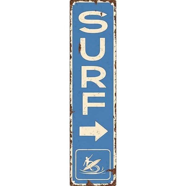 Vintage Surf Beach Metal Sign - 4x16 Nautical Wall Art for Home Bar Cafe Outdoor Decor C260514