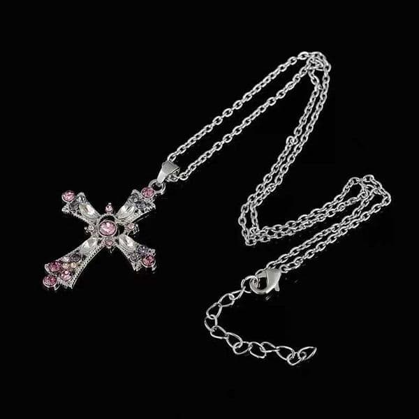 Y2K Fashion Heart Cross Pendant Necklace Pink Crystal Egirl Sweet Cool Clavicle Chain Necklaces Aesthetic Party Jewelry Gifts L260514