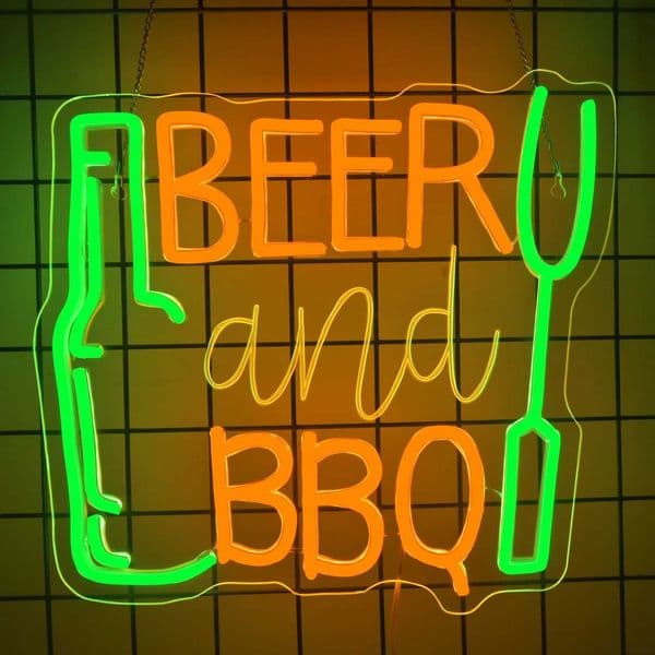 Beer and BBQ Neon Sign Dimmable LED Sign Wall Hanging Decor for Shop Signs Kitchen Dining Room Home Bar Wall Art Gifts X260514