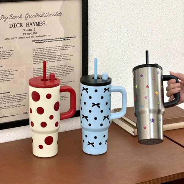 24oz Portability Tumbler with Handle Straw Lid Large Volume Stainless Steel Vacuum Insulated Cup Keep Cold Travel MugT260514