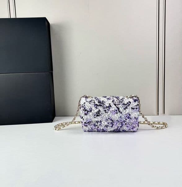 Luxurious and fashionable designer handbag classic women's leather sequin decoration chain cross-body bag women's simple shoulder bag handbag