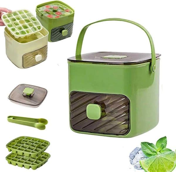 48 Ice Cube Maker with Easy Press Lid 48 Cube Double-Deck Portable Ice Maker with Leak-Proof Lid Storage Bin Easy Release Trays for Cocktail Party Coffee Green