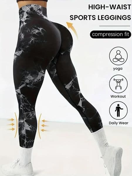 Active Pants Hip Lifting Seamless Fitness Gym Leggings Tie-Dye Yoga Women's Exercise Tights Tummy Control High Waist Workout