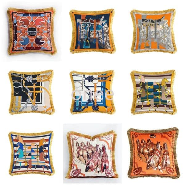 Luxury Designer Decor Felt Designer Pillow Case Hh Home Cushion room Pillowcase Jacquard 45X45cm Sofa Bed Tassel Print Wool Cover Decoration 16