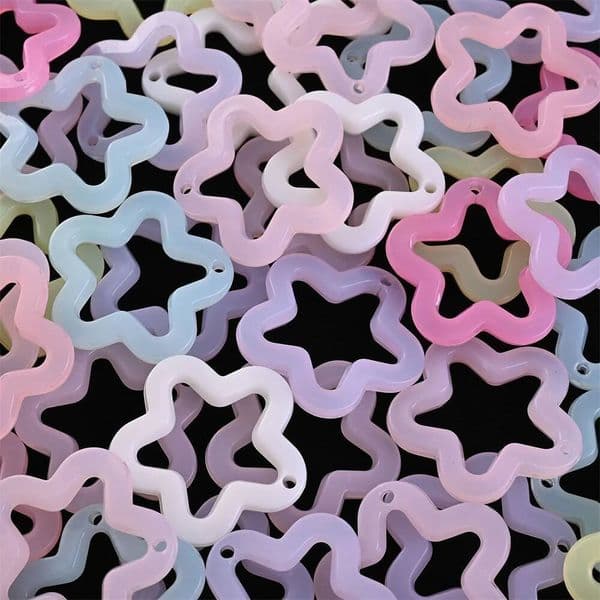 30Pcs 29Mm Acrylic Five Point Star Flower Shape Beads For Keychain Pendant Earrings Material DIY Jewelry Accessories