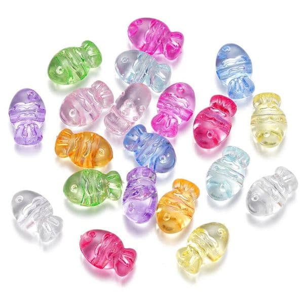 10Pcs/Lot Cute Fish Shape Acrylic Colorful Transparent Loose Spacer Beads For DIY Necklace Earrings Jewelry Findings