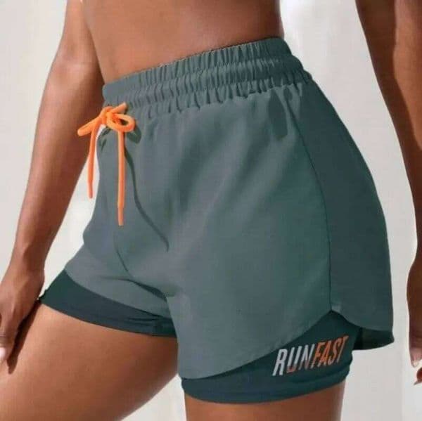 Letter Pattern Drawstring Shorts Double Layer Comfortable Casual Sports Pants for Running and Workout