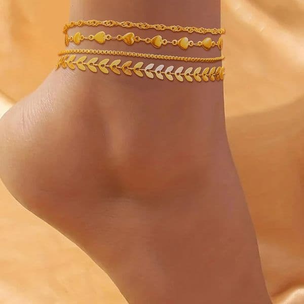 Stainless Steel Anklets Multi Chain Combination Fashionable Atmosphere Peach Blade Anklets For Women Jewelry n 260512
