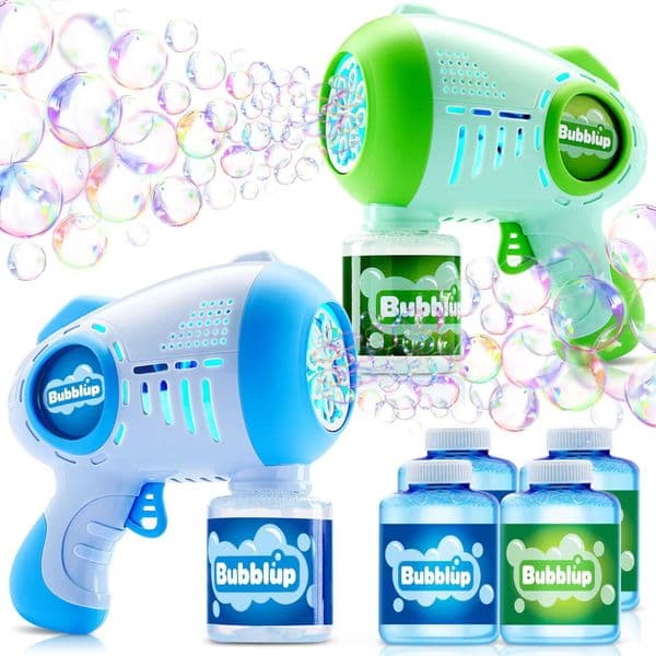 JOYFY 2 Pack Light-Up Bubble Guns with 4 Bottles Bubble Refill Solution Bubble Toys for Kids Summer Party Favors Birthday Gift L260514TR77