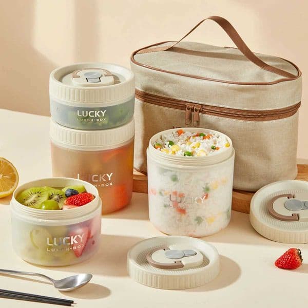 Lunch Boxes Bags Leak Proof Bento Lunch Box Plastic Food Storage Container With Cutlery Thermal Bag Portable Food Box Microwave Heatable