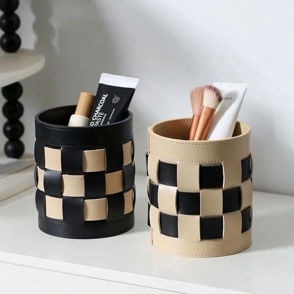 Luxury Designer Decor Custom Makeup Brush Bucket High-End Pen Holder & Desk Organizer - room Light Luxury Leather Storage Basket Decoration 13