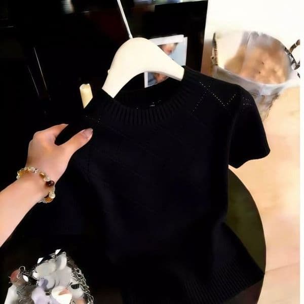 Ribbed Slim Fit Women Knit Short Sleeve Sweater Tee Stretchy Pullover Top Office Commute Party Daily Streetwear Outfits
