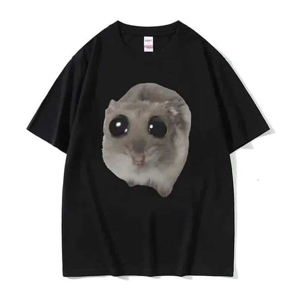 Funny Sad Hamster Meme Cry BiG Eye Cute Mouse T Shirt Women Fashion Kawaii Clothes T-shirts Women T-shirt L260514