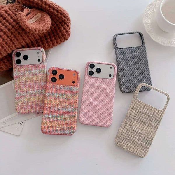 Luxury Frosted Leather Woven Pattern Magnetic Phone Case iPhone Air 16 15 14 13 17 Pro Max For Bumper Non-Slip Cover 26L0514