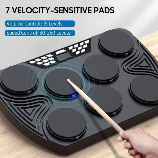 Electronic drum set 7 speed desktop drum with built-in 2 speakers Stereo rechargeable practice portable drum pads