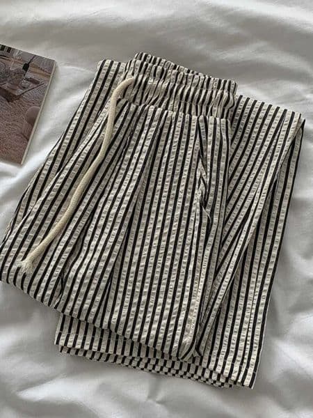 Korean Laid-ba Striped Drapey Casual Pants Womens High-waist Straight Thin Summer Elastic Waist Versatile Long Trousers 260513