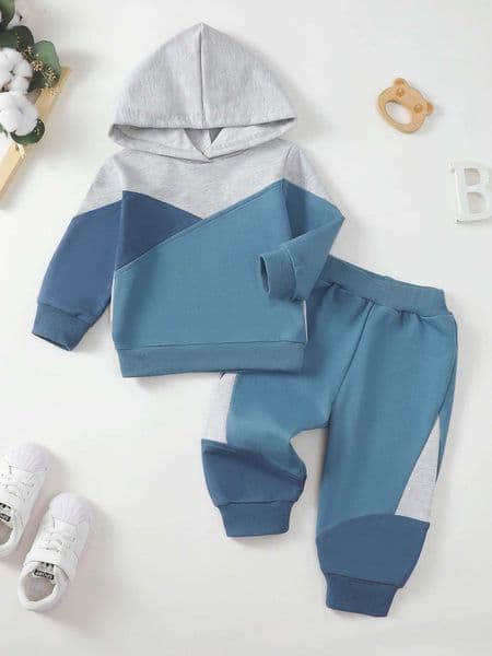 Infant Boys Autumn Hoodie Pants Set Color Block Long Sleeve Cotton Suit for s Toddler ClothingL260514Q0EI
