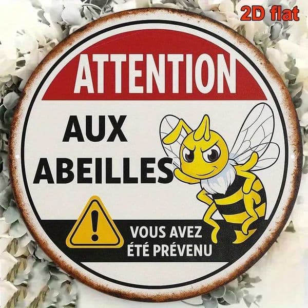 2D Flat 8x8 Inch Round Aluminum Sign Beware of Bees Vintage Metal Plaque Bee Warning Decor for Kitchen Garden Wall C260514