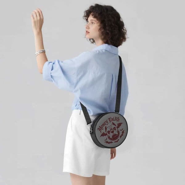 NXY Luxury Gothic Money Talks Print Round Crossbody Bag Designer Streetwear Women Shoulder Handbag High Quality
