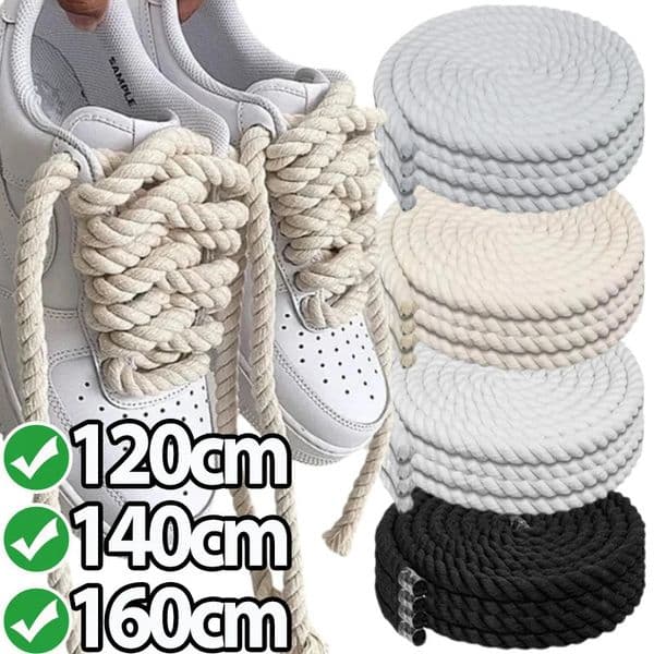 2pcs Bold Cotton Linen Twist Weave Shoelaces Laces 120/140/160CM Men Women Trend Personality Sport Casual Shoes Laces 260514
