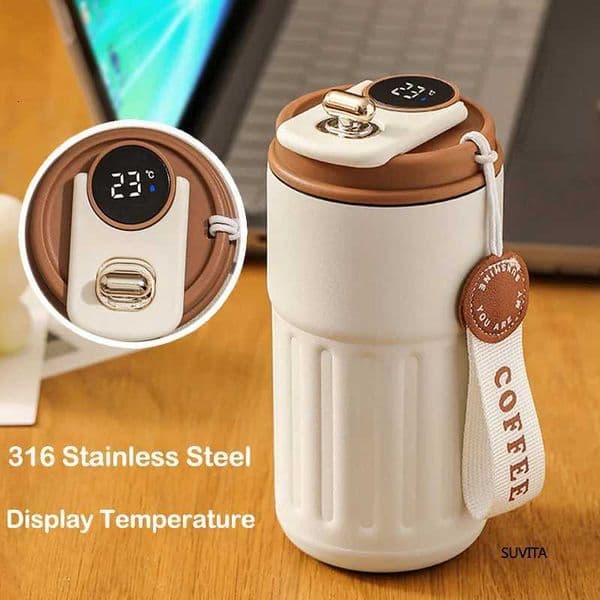 450ML Thermos Water Bottle Smart Display Temperature Stainless Steel Vacuum Coffee Cup Keep Cold and Heat Travel Thermal MugT260514