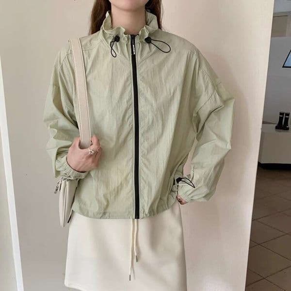 Summer Sun Protection Jacket Thin Style With Drawstring Collar Casual Lightweight Breathable UV Protection Cool Feeling Outdoor Coat Luxury