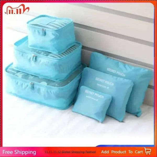 Waterproof Travel Bag Set of Six Clothing Organizer Bags Luggage Sorting Kit Durable Carry on Storage Solutions 26W0514