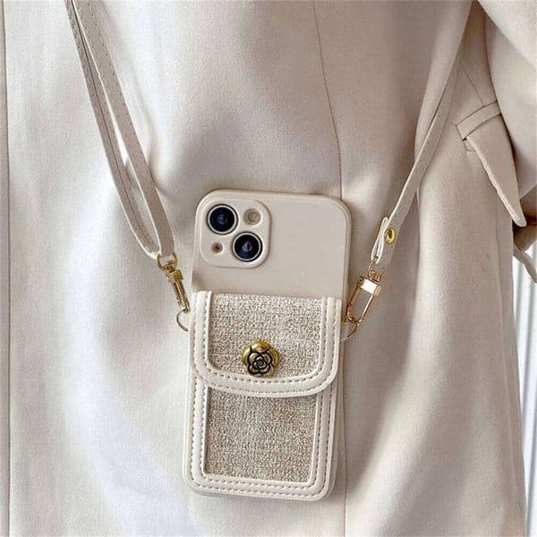 Luxury Flower Leather Wallet Card Bag Crossbody Lanyard Strap Soft Case For iPhone 17 15 16 14 Pro Max 13 12 11 X XS Plus Cover 26L0514