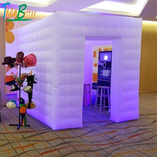 Free delivery Custom Wedding Party white one door Inflatable Photo Booth photobooth Inflatables Cube tent house With Multi-color LED Light