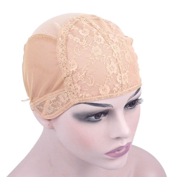 12Pcs Wig Cap Double Lace Weaving Dome Cap with Adjustable Strap Black/Blonde Stretchable Hair Net for Making Wigs 260514