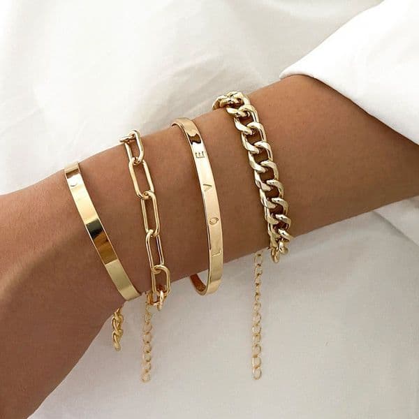 European and American hit product accessories, punk-style bracelet, chain bracelet with English letters LOVE, four-piece set of bracelets for women