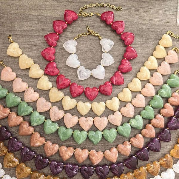 Big Love Heart Necklace Women Choker Statement Bracelet Gold Color Acrylic Beads Stainless Steel PVD Waterproof White Beige Red 260513