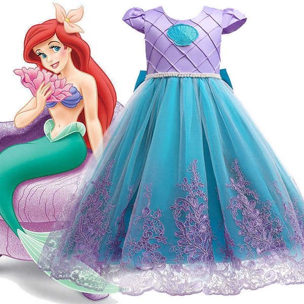Childrens dress childrens Mermaid Princess BOW LACE splicing design girls performance dress L260514NS4E