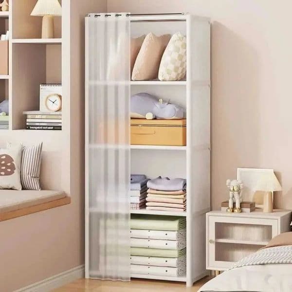 Luxury Designer Decor Multi Layer Rack Dust-Proof Wardrobe room Storage Cabinet Multifunctional With Curtains Portable Clothing Organizer De 13