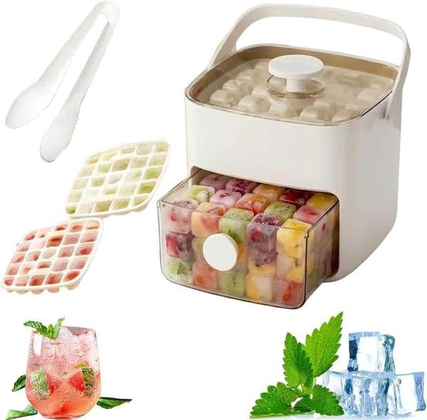 Ice Cube Trays with Storage Bin Portable Silicone Ice Tray Box Large Bin Tongs Capacity for Freezer Easy Press Release Ice Mold DIY Whiskey Cocktails Drinks Yellow