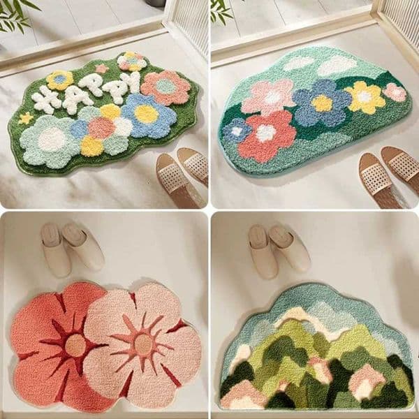 Forest Flower Bathroom Rug with 3D Clustered Design Heavy-Duty Anti-Slip CloudSoft Surface Super Absorbent Bath MatJ260514