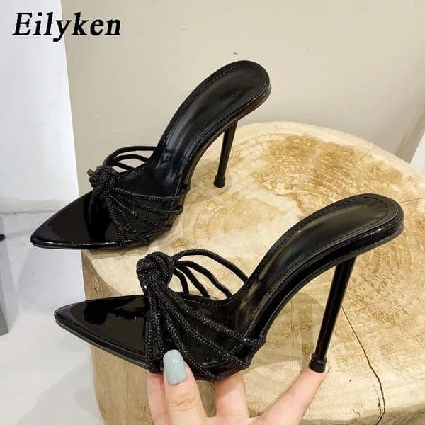 Eilyken Sexy High Heels Slipper For Women Summer Fashion CRYSTAL Narrow Band Pointed Toe Slides Stripper Party Sandal Mule Shoes 260514