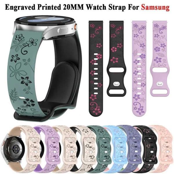 18mm 20mm 22mm Floral Engraved Band for Galaxy Watch 7 6 5 4 Cute Fancy Silicone Strap For Watch 5 Pro/Active 2 correaJ260514