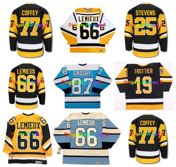 CCM Penguins Throwback Hockey Jerseys - Sidney Crosby Lemieux Jagr Pronovost Errey Trottier Malkin Binkley Kehoe - Sizes S-4XL