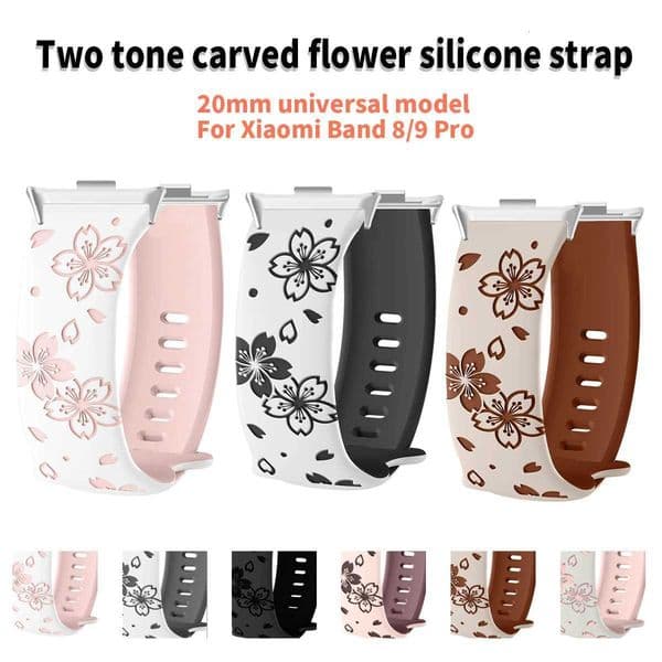 Universal 20mm carved ry bloss dual color silicone strap for Xiai8/9pro girl strap for Redmi watch4/5 for Fit3/4/J260514