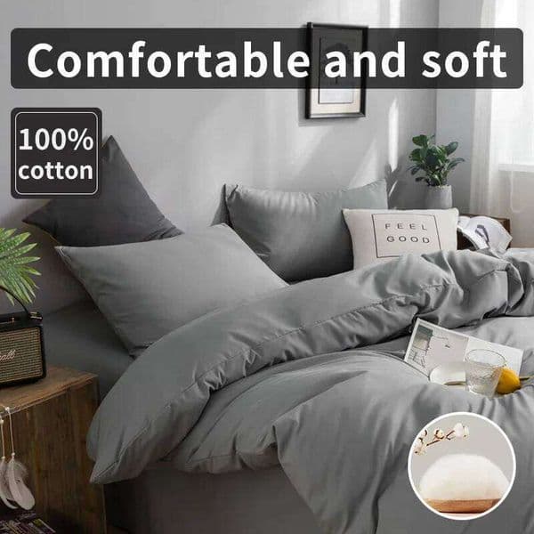 100% Cotton Bedding Set 3Pcs,Duvet Cover,Skin Friendly Breathable,2 Pillowcases,Twin Full Single Double Size,Solid Color 26Y0514