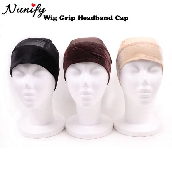 Black Wig Grip Cap With Velvet Headband Hairnets No-slip Comfort Wig Cap For Women Adjustable Headband Wig Cap One Size Fits All 260514