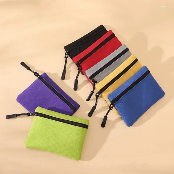 Coin Purses Canvas Mini Purse Simple Zipper Kid Storage Pouch Money Pocket Solid Color Key Bag Women Men Cute Wallet