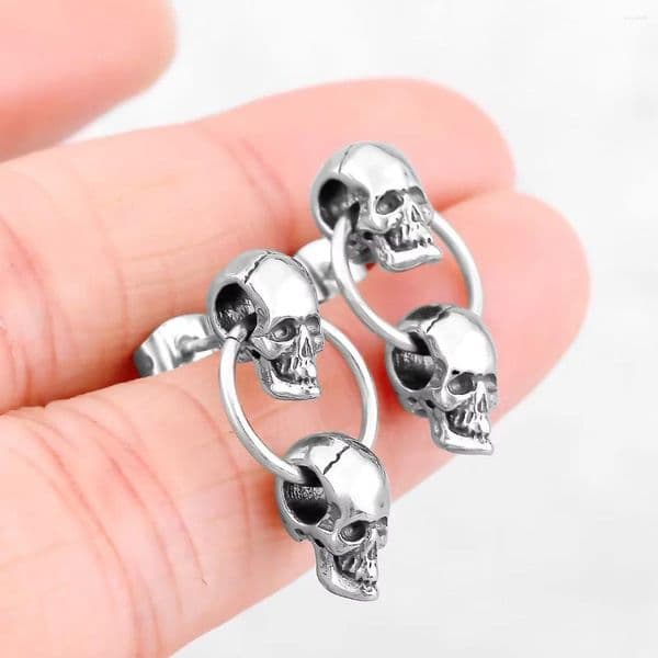 Stud Earrings 1 Pair Of Retro Nordic Stainless Steel Frame Creative Hip-hop Double Skull