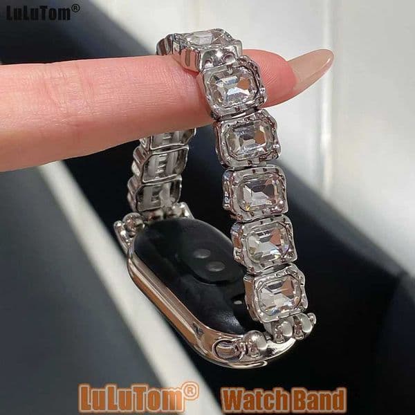Strap For Xiai Mi B0 9 8 Pro Luxury Silver Cube Diamond Shiny Watchband For Miband 8Pro 9 Pro Metal Bracelet WristbandJ260514