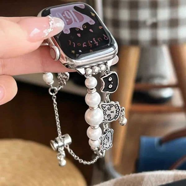 Bell Cat Pearl Pendant Strap Cpatible with iWatch Strap 38mm 40mm 41mm 42mm 44mm 45mm 49mm Fashionable Handmade StrapJ260514