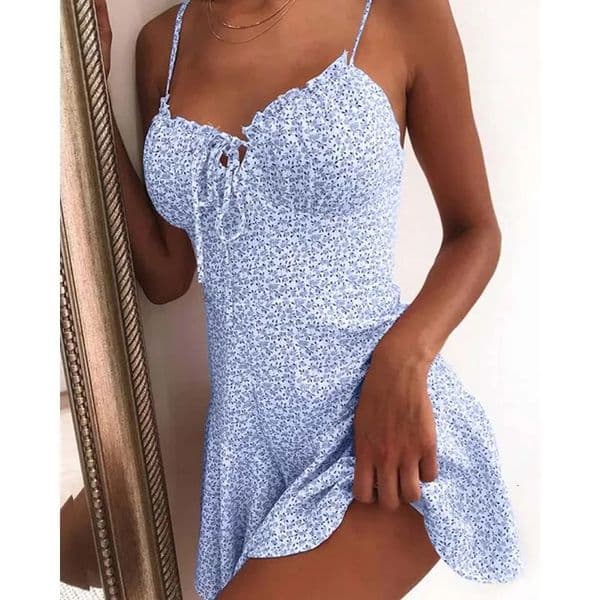 Floral Print A Line Mini Dresses Sexy Lady Dating Camisole Strapless Backless Dress Boho Solid Beach Clothing 260509